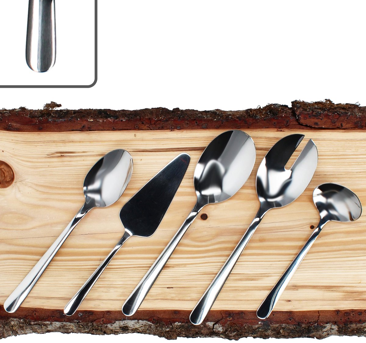 Style Art 5-delige bestekset, 1 x taartschep, 2-delig slabestek, serveerlepel en sauslepel, bestek-accessoires, zacht en afgerond design, 18/10 roestvrij staal