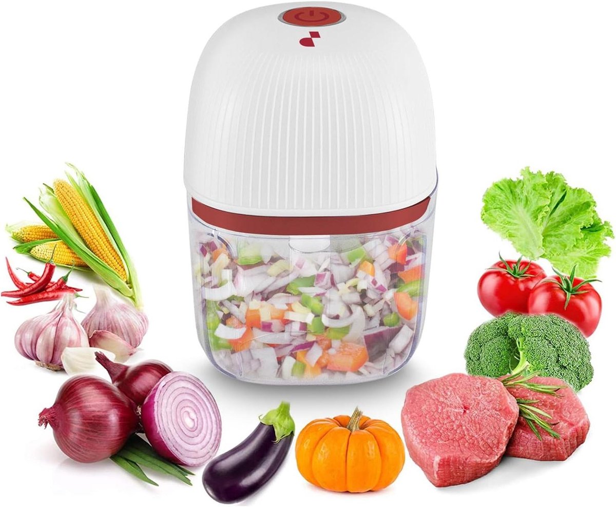 Mini Hakmachine - Keuken chopper - Snel ingrediënten hakken - Draadloos opladen - 350 ml - Rood/Wit