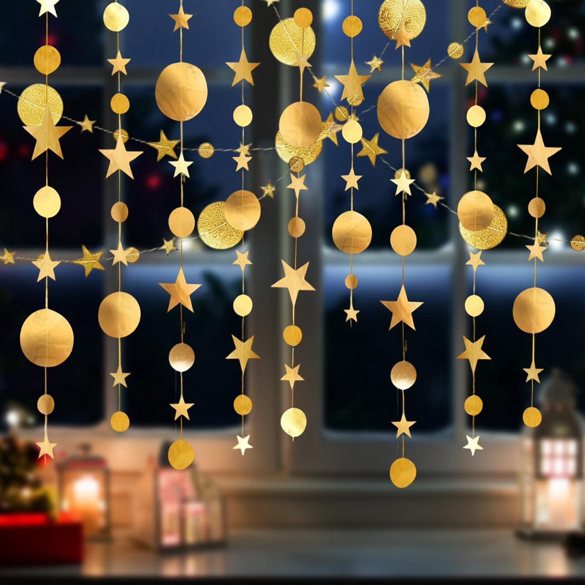Slinger van goudglitterpapier 4-pack - 16 m sterren & cirkels, decoratie voor verjaardag, bruiloft, babyshower