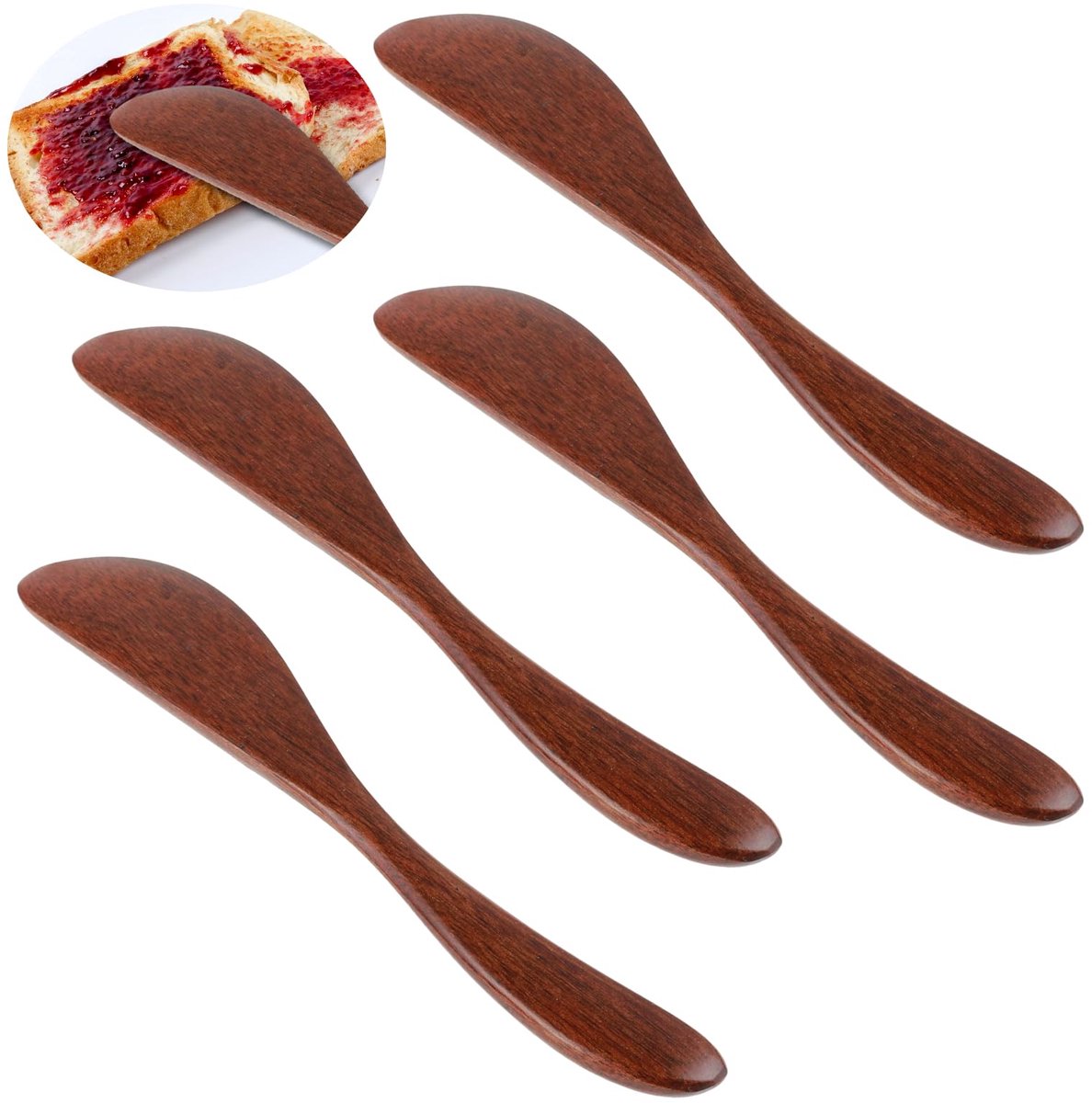 4Pcs Houten Boter Mes, 6 Inch Jam Spreader Messen Jelly Cheese Spreaders Roodachtig Bruin Kruiderij Messen Sandwich Spreaders Voor Keuken
