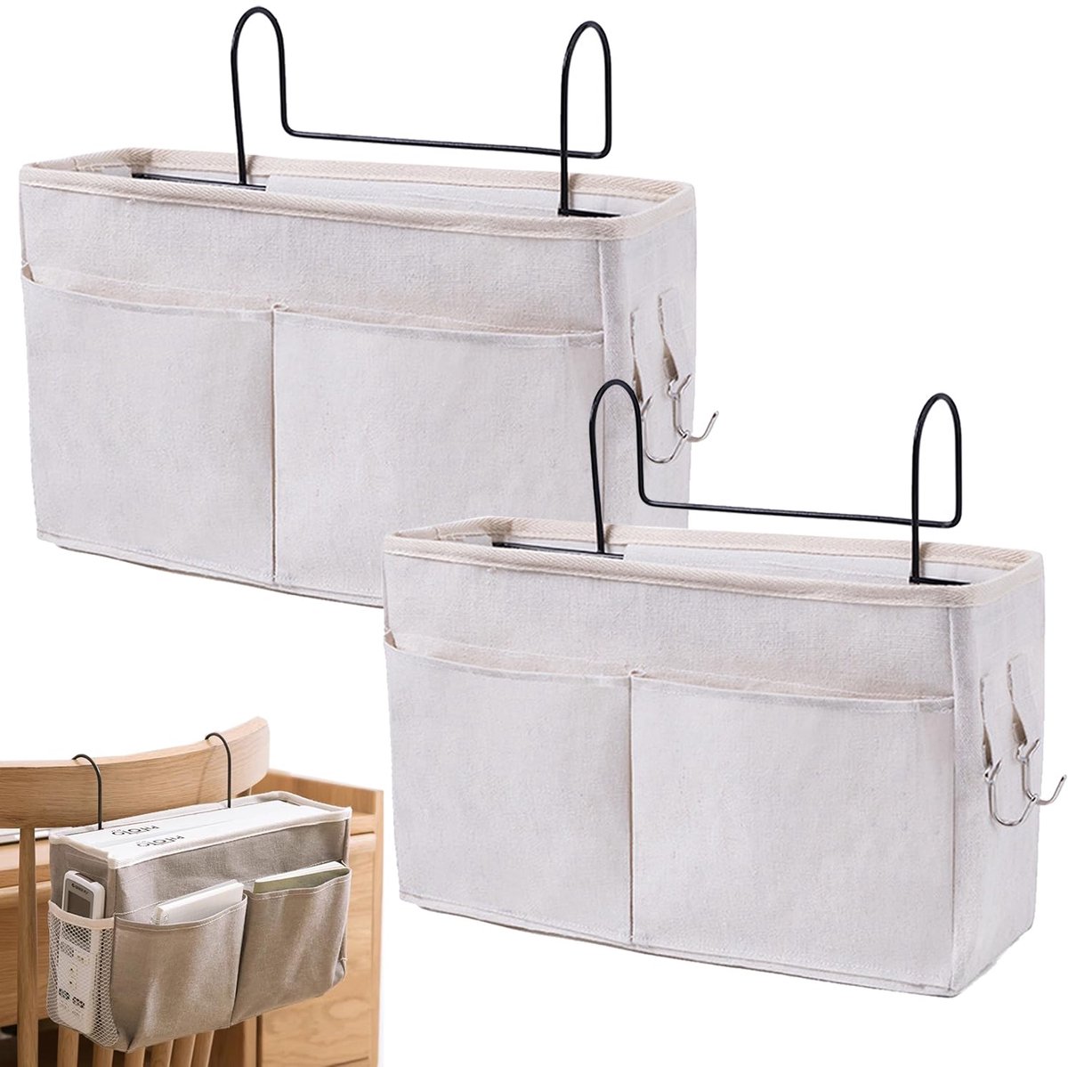 2 stuks bedtassen, bedtassen, opbergtassen, bedtassen, hangende bedtassen, nachtkasttassen, voor kantoor, slaapkamer, keuken