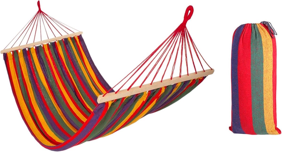 - Eenpersoonshangmat 480144B Met Spreidstok, Rood, Polyester 1x90x250 cm