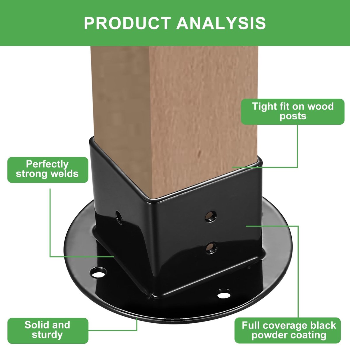 2 stk Postbasis Montagehuls, 50x50mm dekpostbasis, Postbasis houders geschikt voor vierkante houten posten, brievenbussen, balustrades, houten vloeren, Poststeunen
