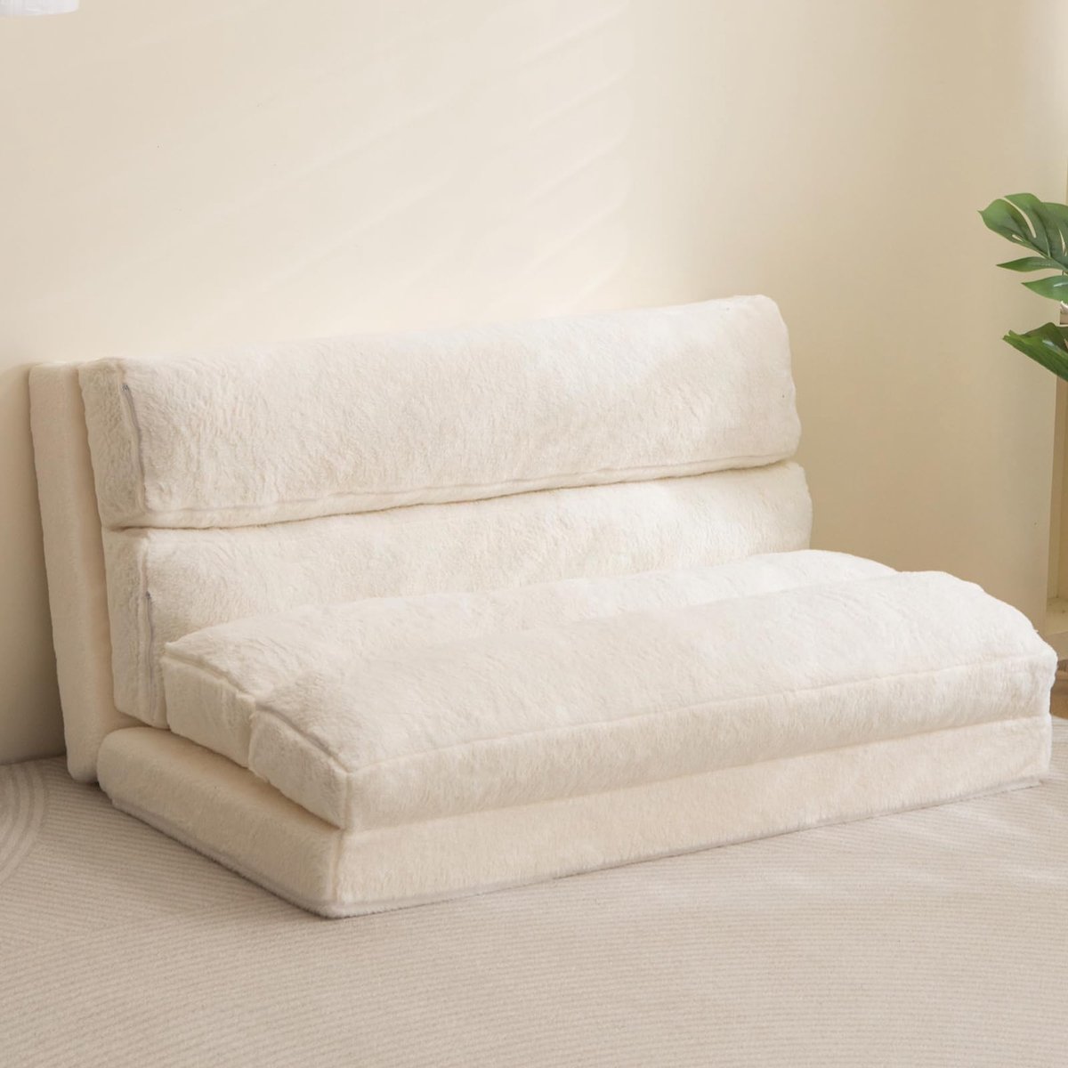 Bean Bag Bed Opklapbare Slaapbank Matras voor Volwassenen, Extra Dik 6-voudig Vloerbank voor Slaapkamer Woonkamer, Beige, 75x240 cm