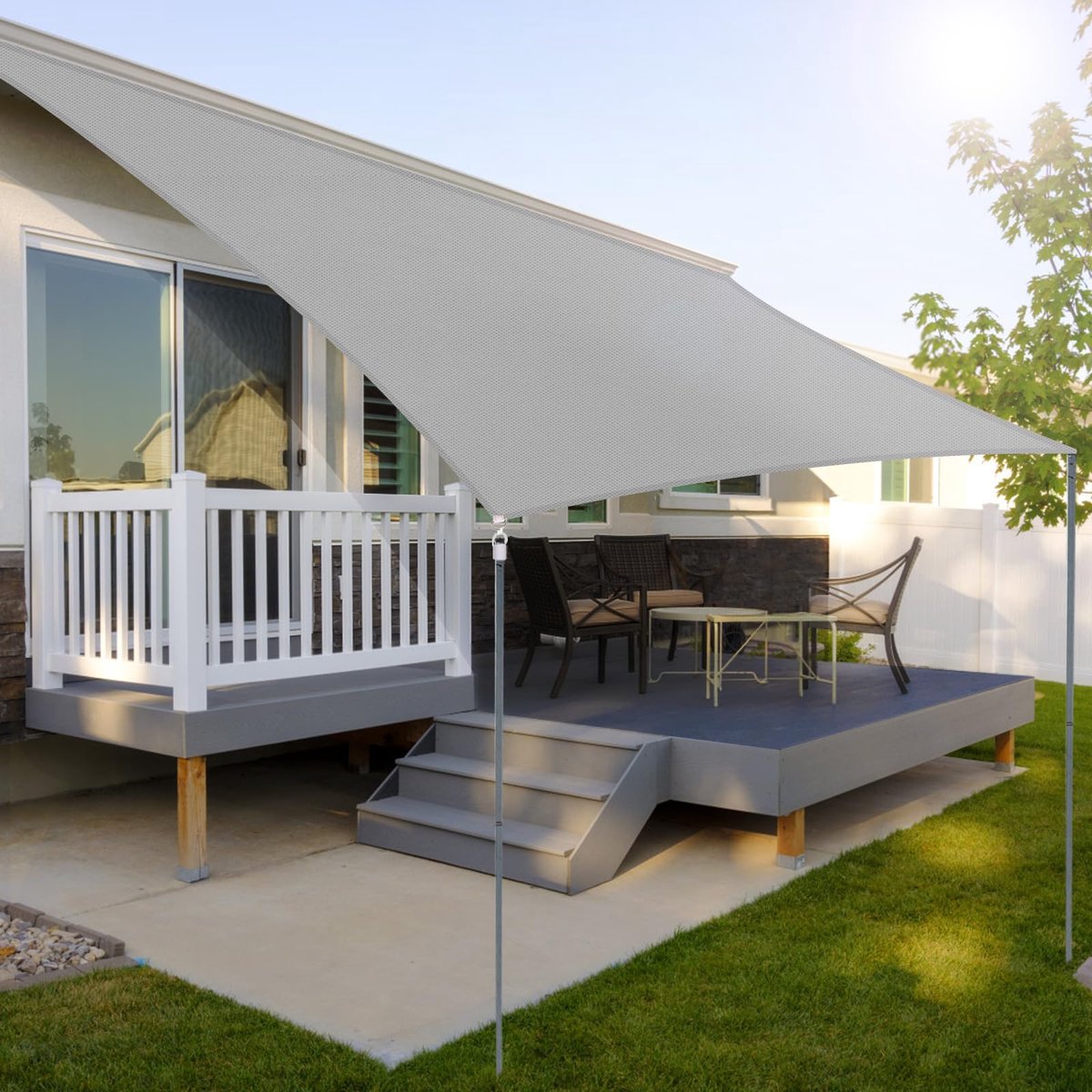 Zonnezeil, 4 x 5 m, zonwering, waterdicht, windscherm, zonnezeil, uv-bescherming, 99% zonnezeil met oogjes, snelle warmteafvoer, hoge trekkrachten, machinewas, voor balkon, terras en tuin