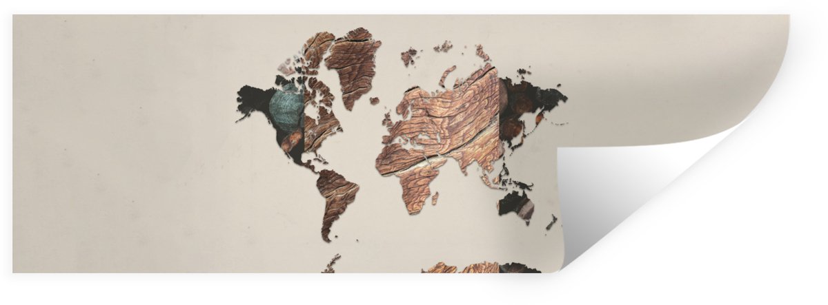 Muurstickers - Sticker Folie - Wereldkaart - Boom - Natuur - 150x50 cm - Plakfolie - Muurs