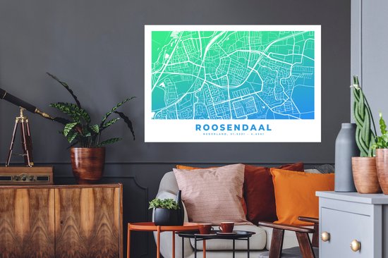 Muurstickers - Sticker Folie - Stadskaart - Roosendaal - Blauw - 120x80 cm - Plakfolie - Muurstickers Kinderkamer - Zelfklevend Behang - Zelfklevend behangpapier - Stickerfolie