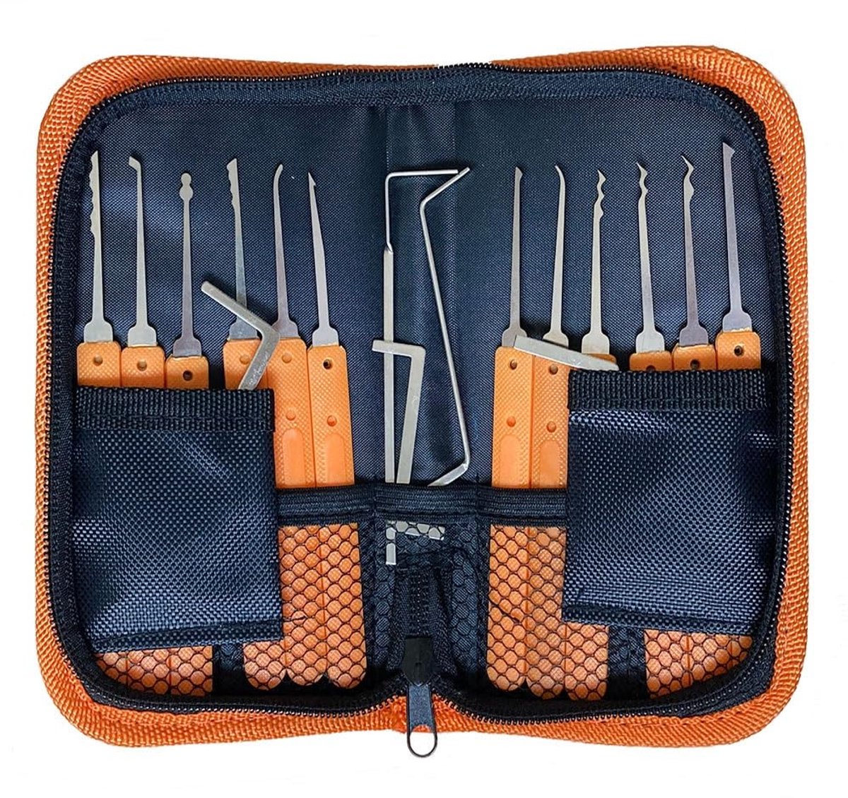 Lock Picking Kit, 17-delige Lock Pick Set met Handboek en Zip Case voor Lockpicking, Extractor Tool voor Beginner en Slotenmaker Training (zonder hangslot, oranje)