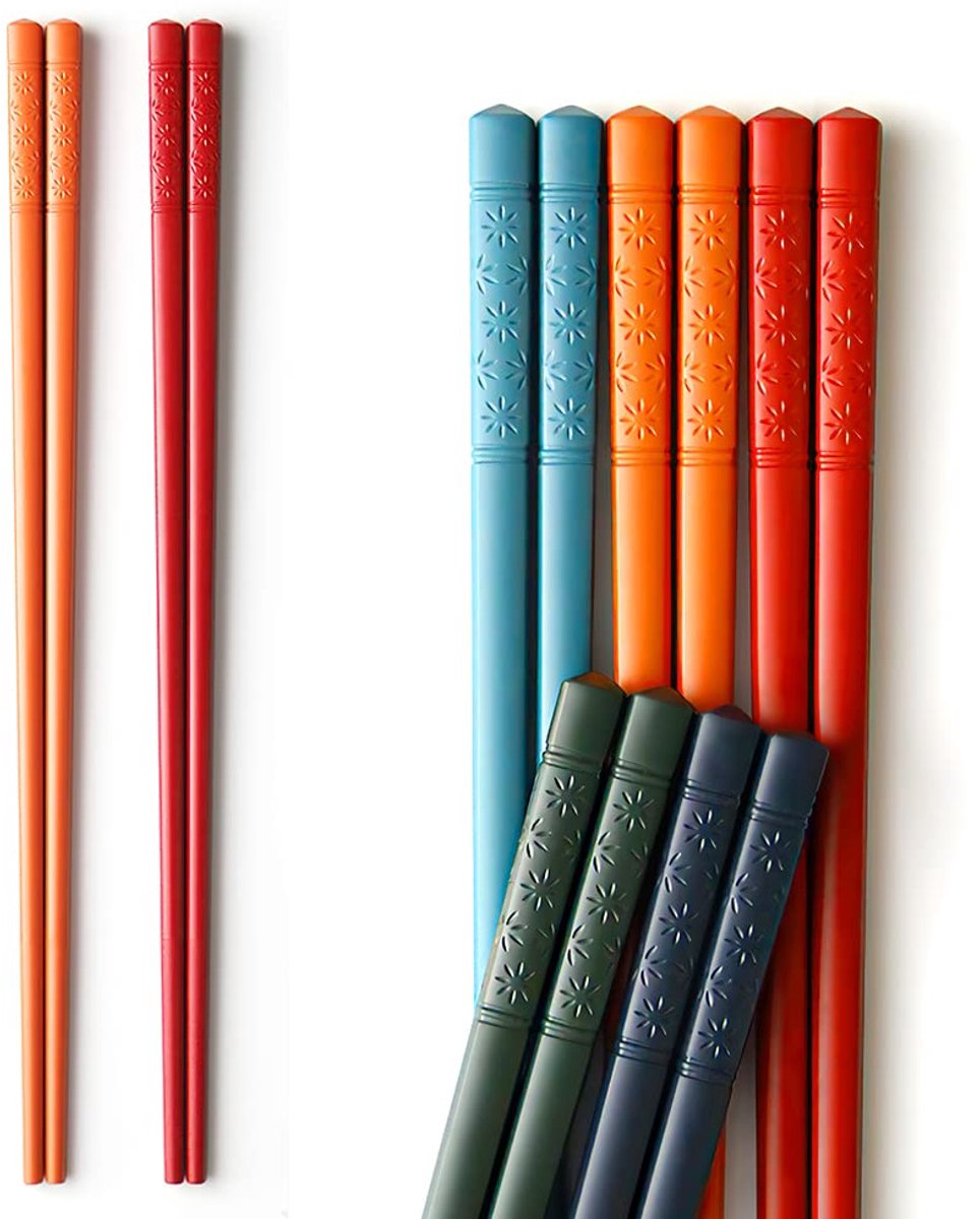 5 paar Chinese glasvezelstokjes, meerkleurig, herbruikbaar, vaatwasmachinebestendig, Japanse eetstokjes van 24 cm (5 kleuren)