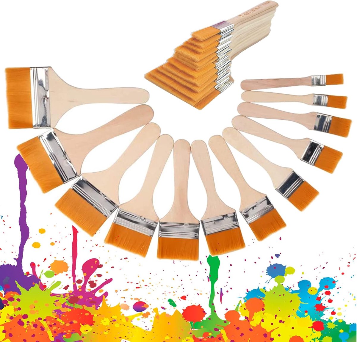 Brede platte penselenset, 12 stuks verschillende maten acryl platte penselen, houten handvat penseel kunstenaarsset voor olieverf, aquarel, olieverf