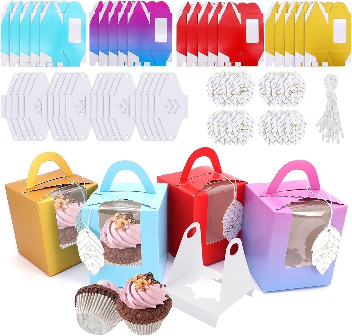 20 Stuks Enkele Cupcake Dozen met Handvat, Kleine Dozen voor Taarten, Koekjes en Desserts, Perfect voor Feestjes en Trouwen