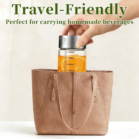 Dailygoods- Glazen Flessen 500 ml - Set van 4 - Roestvrij Stalen Deksel - Herbruikbaar - BPA-vrij - Met Maatschaal - Drankflessen van Dailygoods — afbeelding 2