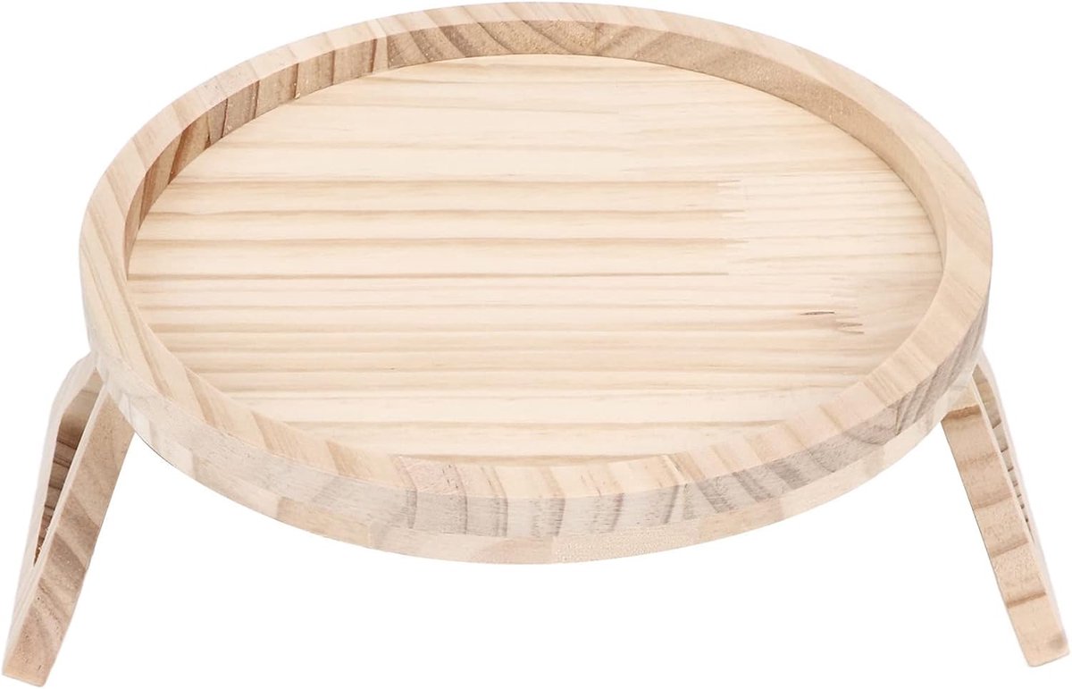 On-dienblad van bamboe, 24,9 cm, rond, voor thuis, bank, bank, armleuning, dienblad, tafel met eenvoudige toegang, geschikt voor kleine ruimtes, eenvoudig te bevestigen, voor snacks (25 cm)