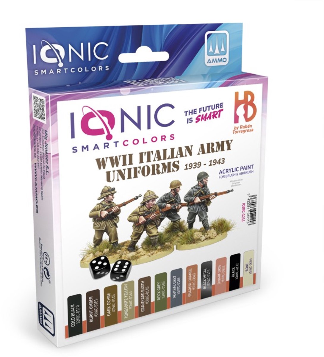 AMMO by Mig Jimenez Hobbyverf Acrylverf - MIG IO1211 Ionic Smart Colors - WWII Italian Army Uniforms 1939-1943 Kleurenset - Acryl Set 12x20ml Verf set - 12x 20 ml