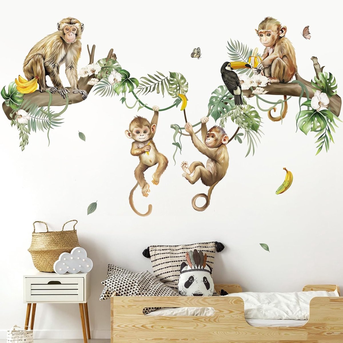 Muurstickers Jungle Dieren Wijnstok Bladeren Muurtattoo Babykinderkamer Kinder Woonkamer Slaapkamer Wanddecoratie