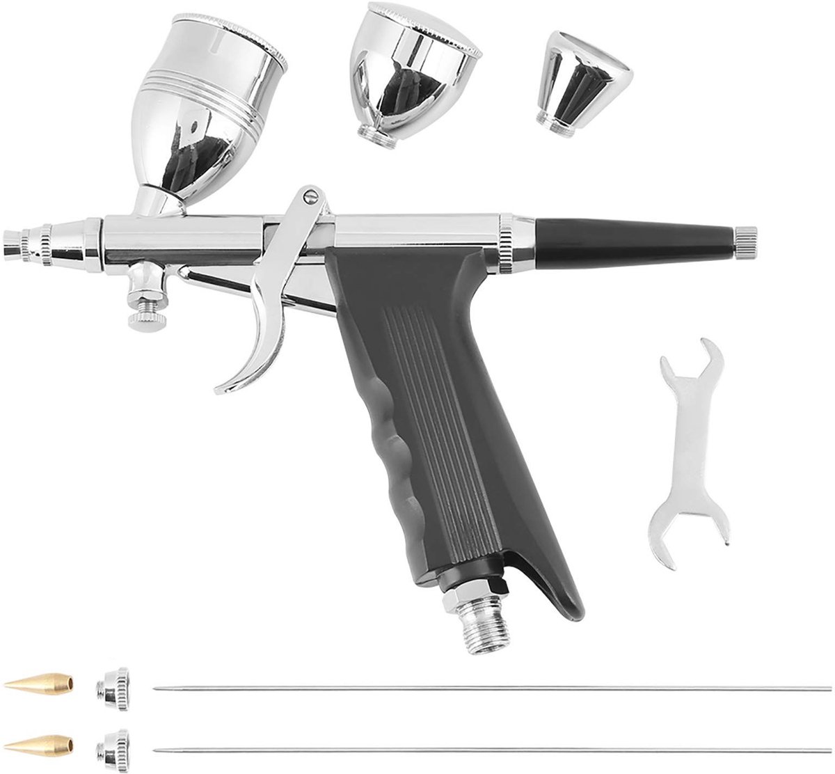Dailygoods- Airbrush Set - Gesplitst Ontwerp - Spuitmonden 0,3/0,5/0,8 mm - Drie Maten Bekers - Voor Kleurenmodellen/Leren Kleding - Effectief Spuiten - Spuitpistool