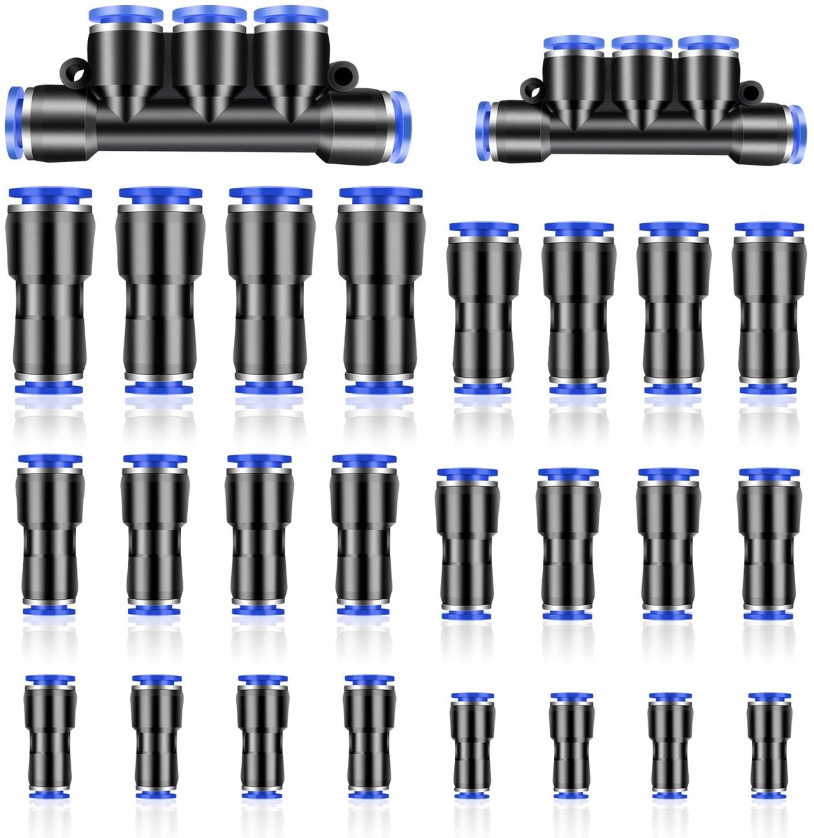 Dailygoods- Pneumatiekverbinder 26 Stuks - Air Push Snelkoppelingen - Drukbestendig - Afdichtingsvermogen - Ronde Release Ring - Voor 4/6/8/10/12 mm Rohr - Luchtfittingen