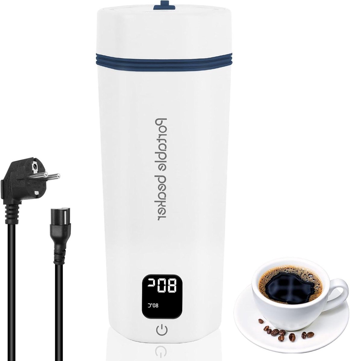 Reiswaterkoker - Mini waterkoker - Warm drankje maken - 6 temperatuurstanden - 450 ml - Wit