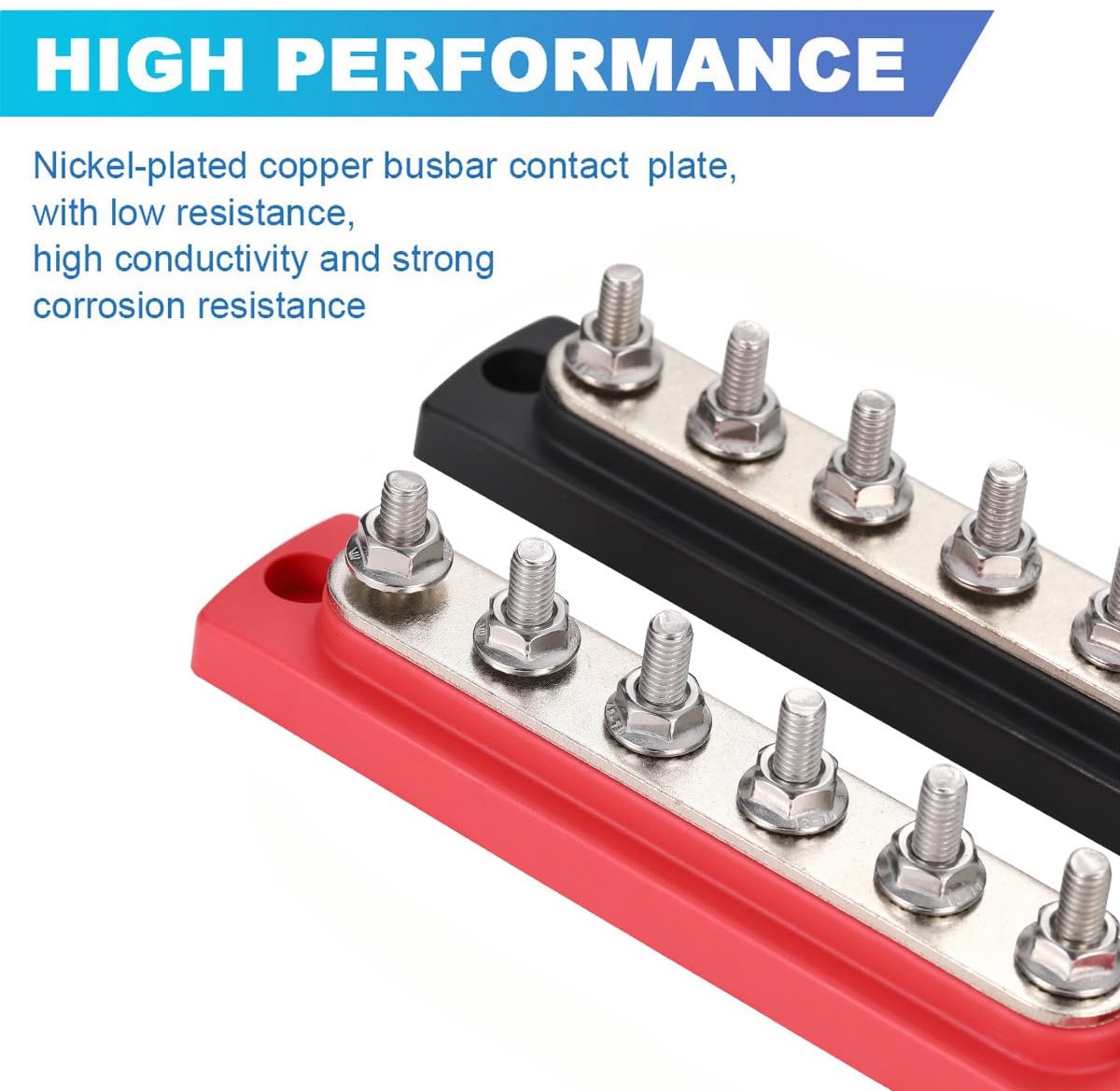 1 paar 6-positie busbar DC 12-48V 150A, 6-weg aansluitblok voor accustroomverdeling met transparant deksel
