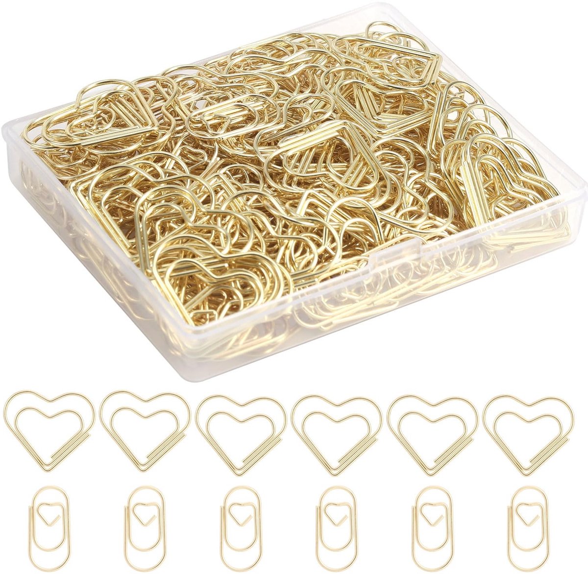 Dailygoods - Tinoaly 200st Gouden Hartvormige Paperclips, 2 Maten Schattige Paperclip vorm Liefdesbloem Decoratieve Paperclips voor Knutselen Dagboeken Scrapbooking DIY Kantoor School Huwelijksuitnodiging