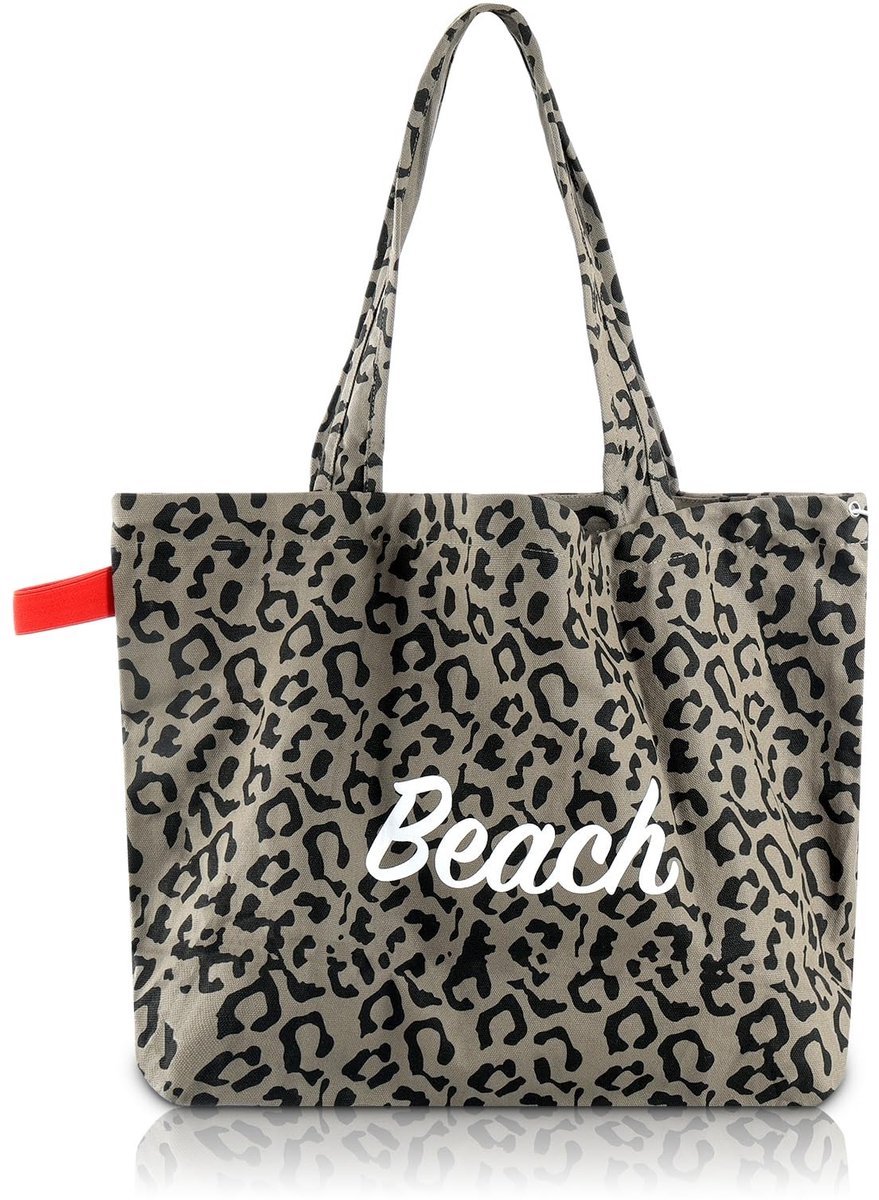 Dailygoods - Luipaardpatroon Strandtas met Grote Capaciteit, 33 x 52 cm, Modieuze Buideltas voor Dames - Geschikt voor Strand, Reizen, Vakantie en Winkelen, Grijs