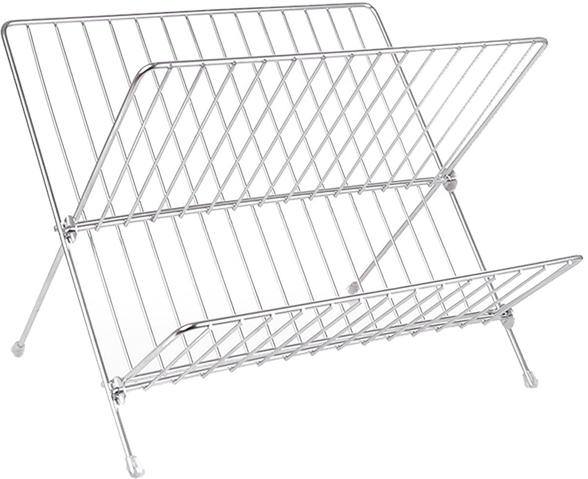 Dailygoods- Droogrek Opvouwbaar - 2-laags - Roestvrij Staal - X-vormig - Duurzaam - 28x33cm - Afdruiprek