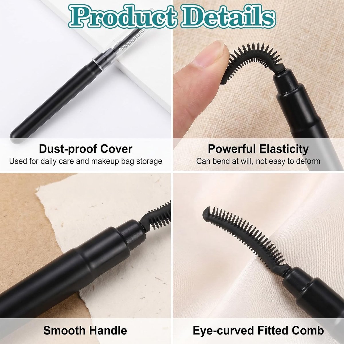 Set van 6 Zwarte Wimperkammetjes, Zachte Wimperborstel voor Vormgeven, Scheiden en Fixeren van Wimpers, Draagbare Make-up Hulp voor Onderweg