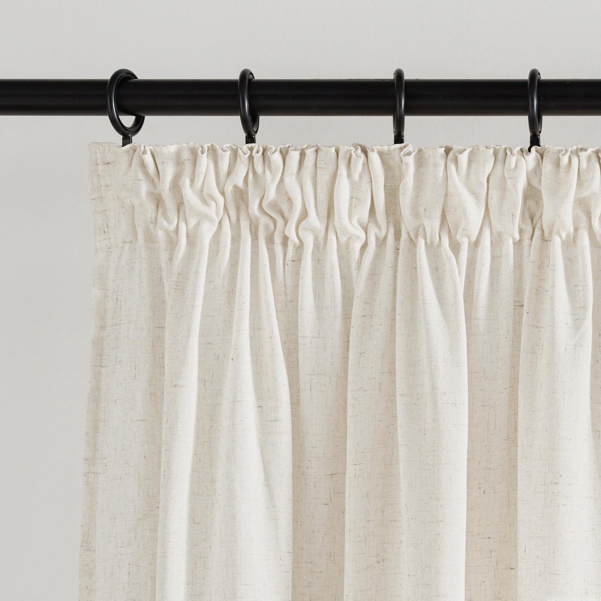 Linnen gordijnen, halftransparant, met plooiband, kort, set van 2, 160 cm x 140 cm (H x B), linnen gordijn, boho, raamgordijnen, kort, keuken, linnen, natuurlijke kleur