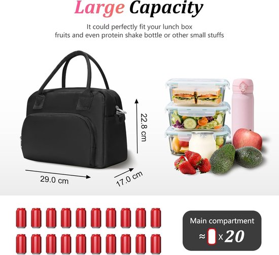 Kleine koeltas voor vrouwen en mannen, 12 liter, grote lunchtas, geïsoleerd, verstelbare schouderbanden, opvouwbare mini-koeltas, klein, voor heren en dames, isolatietassen voor werk, picknick — afbeelding 2