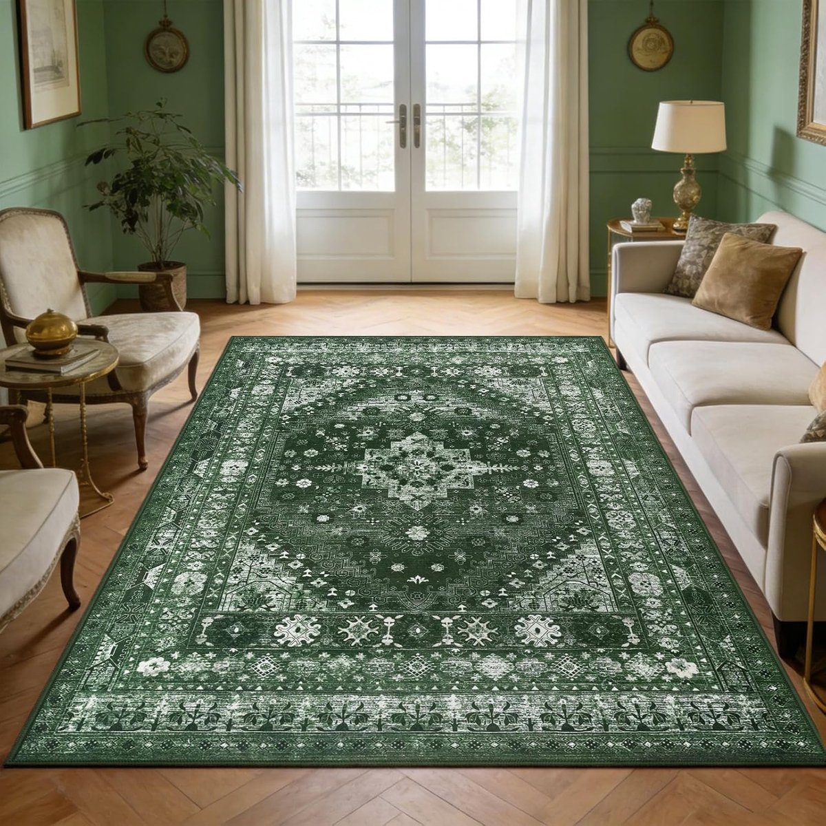 Vloerkleden voor woonkamer, 160 x 230 cm, vintage vloerkleden, antislip, traditioneel oosters slaapkamertapijt, laagpolig, dun, vloermat, tapijt voor eetkamer, keuken