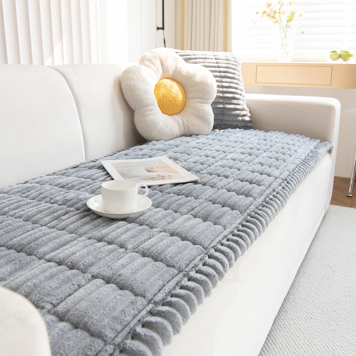 dikke bankhoezen wasbaar - zachte corduroy universele bankhoes 2 3 4-zits, antislip bankhoes, bankkussenhoes bankhoezen meubelbeschermer voor woonkamer (lichtgrijs, 90x210cm)