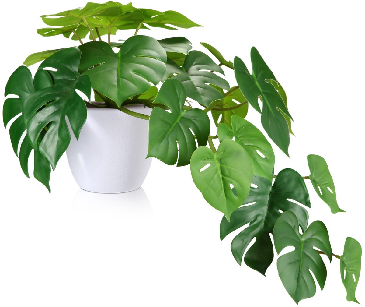 PolkaHome 50 cm Kunstplant Tropical Monstera Plant Realistic Plastic Fake Plant Decorative Indoor Pot Groen
