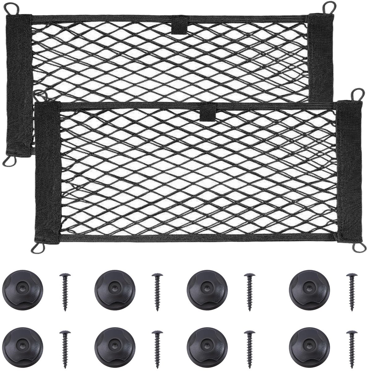 Bagagenet, elastisch net, nettas voor auto, kofferbak, boot, huis, met schroeven en haken, 54 x 24 cm, 2 stuks