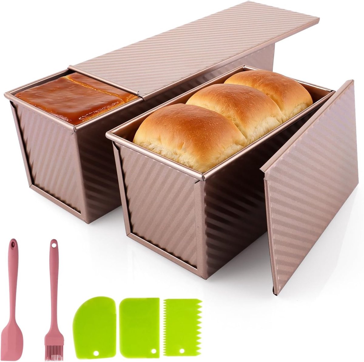 Broodbakvormen met deksel, set van 2, ideaal voor vers brood, anti-aanbaklaag en ventilatiegaten