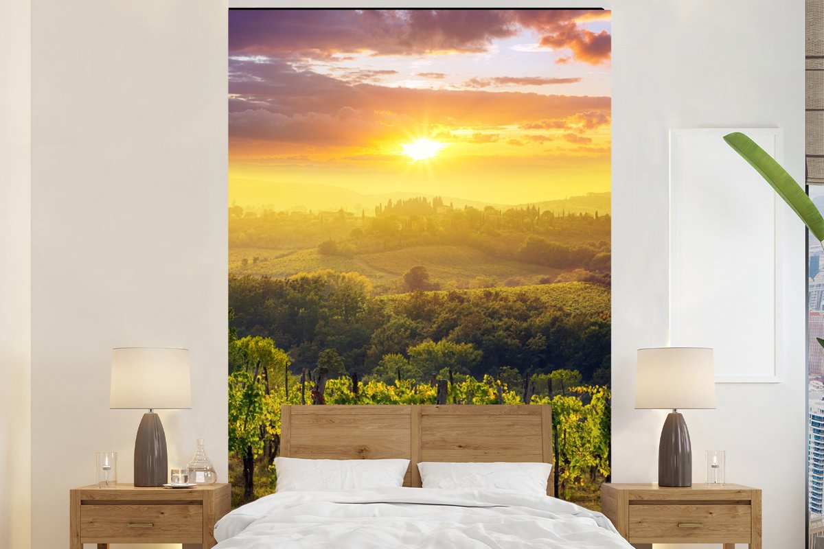 Behang - Fotobehang Toscane - Italië - Druivenbomen - Breedte 195 cm x hoogte 300 cm