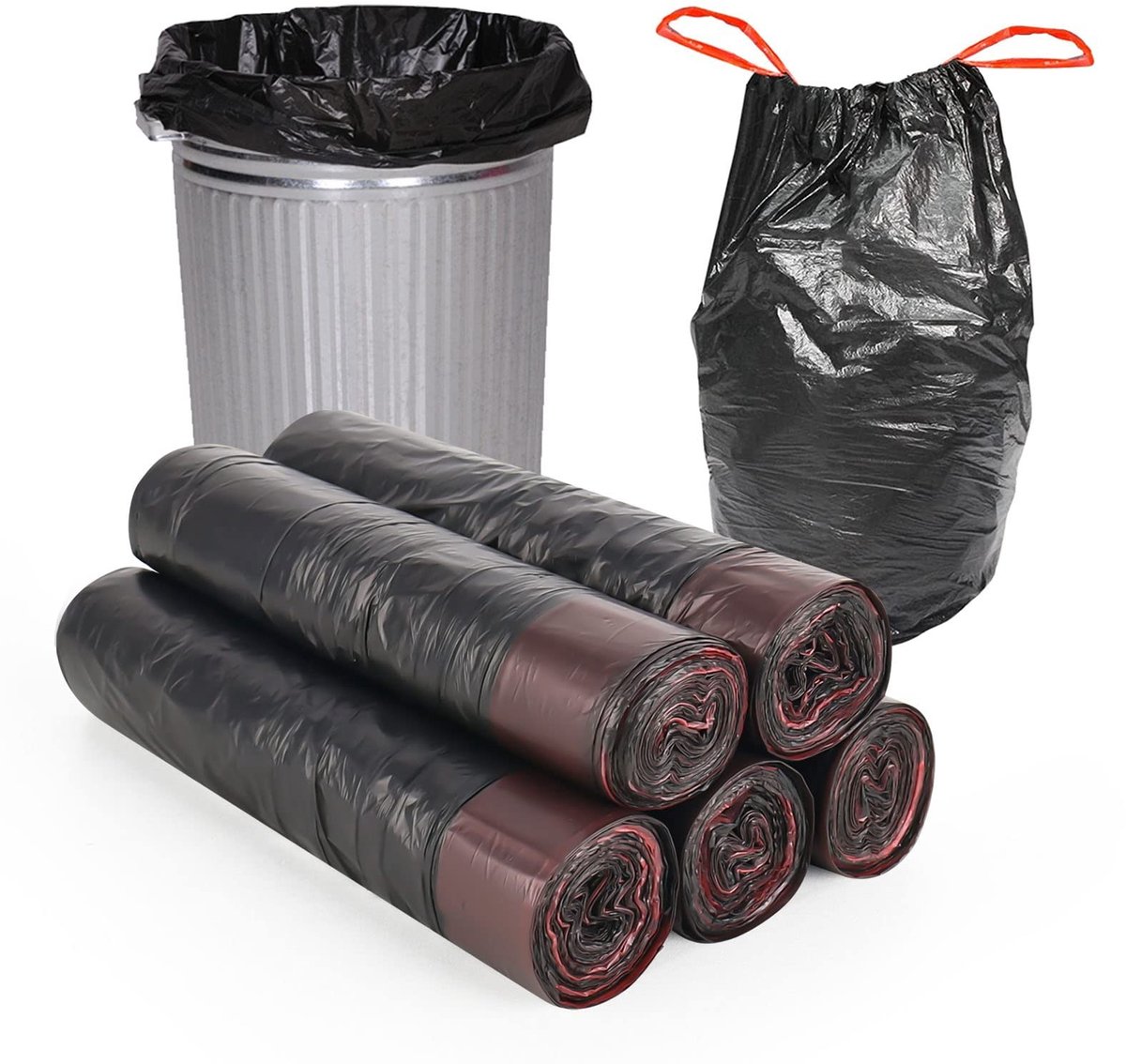 Dailygoods- Vuilniszakken Extra Sterk - 5 Rollen à 15 Liter - Scheurvast - Zwart - Trekkoord - 75 Stuks - Multifunctioneel - Afvalzakken