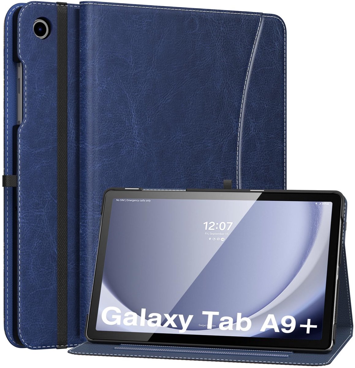 Dailygoods - Beschermhoes - Samsung Galaxy Tab A9 Plus - PU-leer met polsband - Marineblauw - Voorvak - Bescherming tegen stoten - Geschikt voor 11 in...