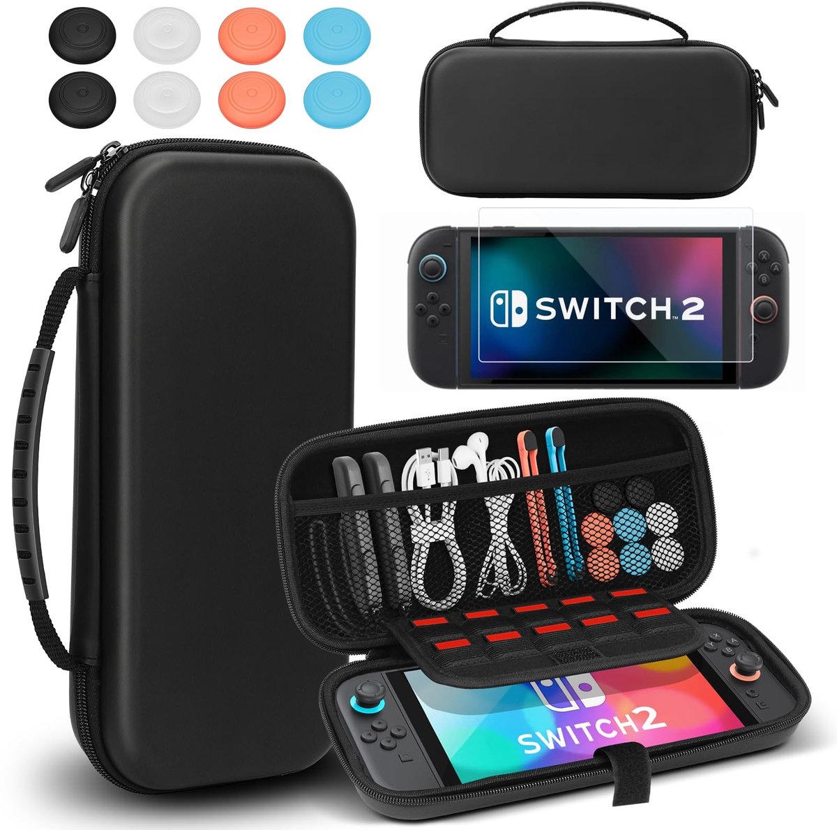 Dailygoods- Draagtas Switch 2 - Harde Schil Beschermcase - 10 Spelkaartslots - Schermbescherming - Duimgrepen - Zachte Fluwelen Binnenkant