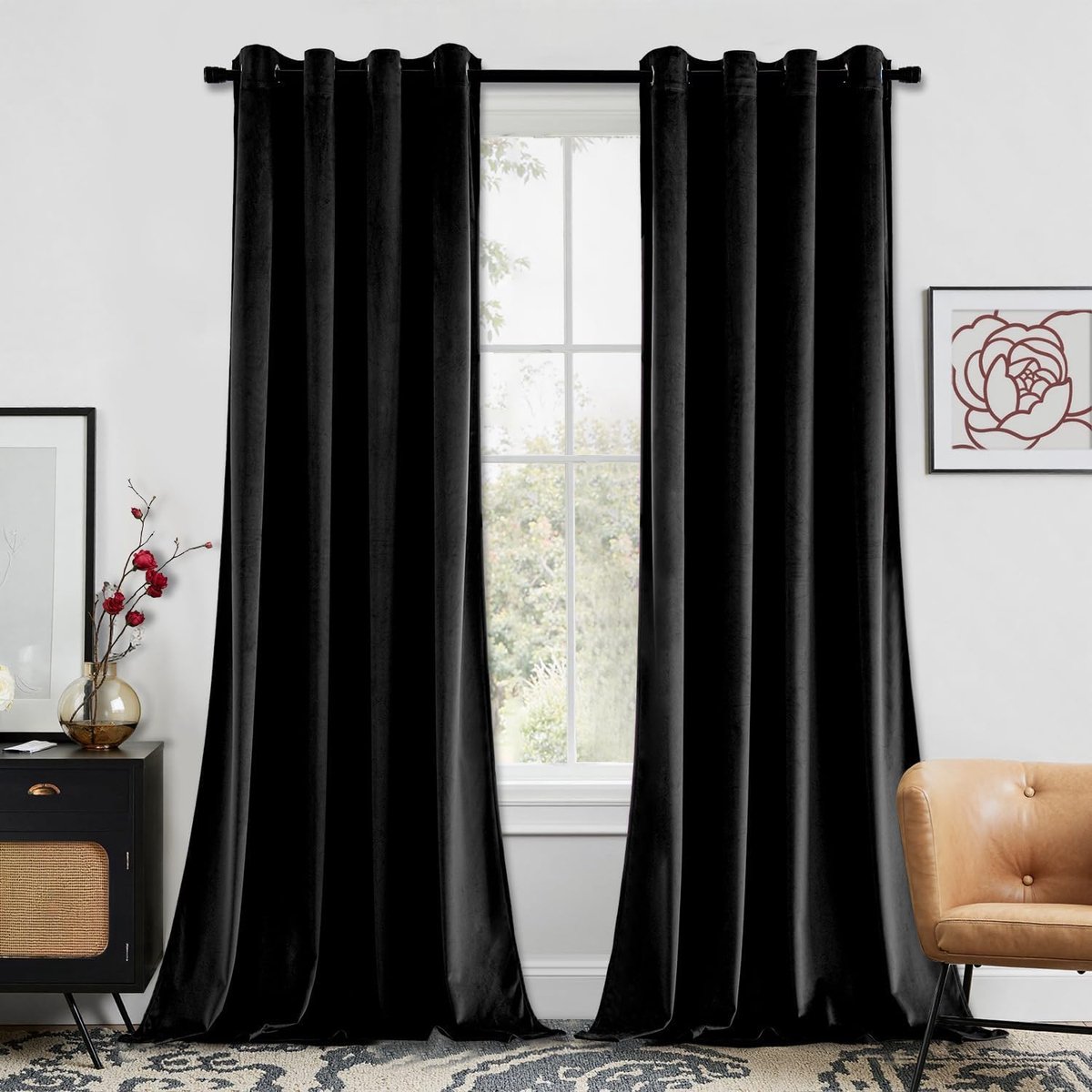 Gordijnen – Zachte en Luxe Kant-en-klare Gordijnen, Set van 2 Gordijnen voor Slaapkamer en Woonkamer, Thermisch Isolerende en Verduisterende Eigenschappen, 260x200 CM (HxB), Zwart