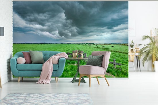 Papier peint photo peint vinyle - Nuages de pluie sur un paysage hollandais largeur 360 cm x hauteur 240 cm - Tirage photo sur papier peint (disponible en 7 tailles)