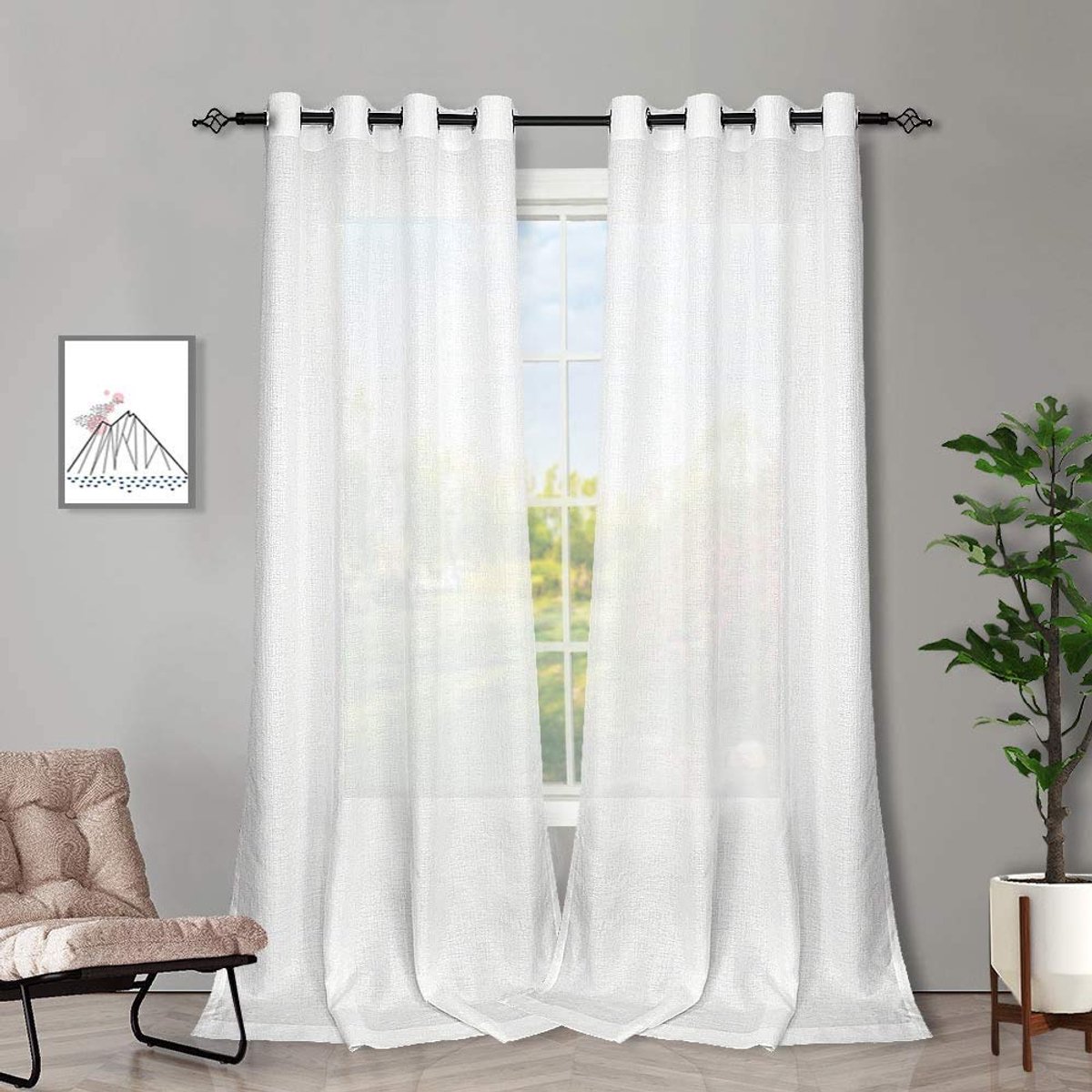 Gordijnen wit transparant linnen look gordijnen met ogen voor woonkamer slaapkamer set van 2 245x140cm