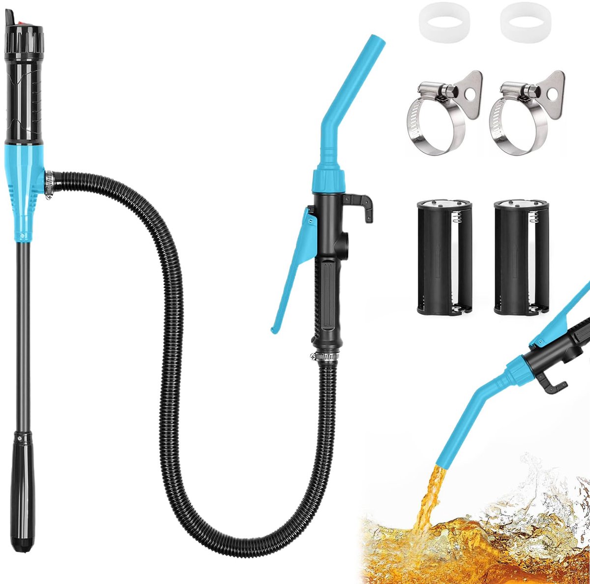 Elektrische transferpomp, benzinepomp voor jerrycans, elektrische transferpomp, accu, draagbare elektrische oliepomp, 2,4 GPM (9 l/min) voor auto, motorfiets, voor benzine, dieselbrandstoffen