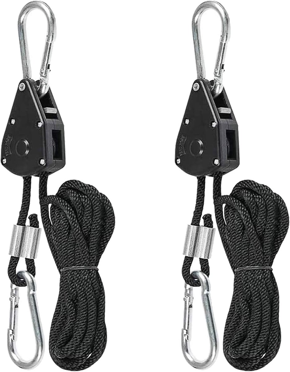 2 Stuks Rope ratels Ratchet Hangers Touwen met haak Verstelbare Rope Ratchet Hanger Op zwaar werk berekende hanger katrol touw Grow Light Touwhangers voor Ophangarmaturen Tuinieren Metal Gears