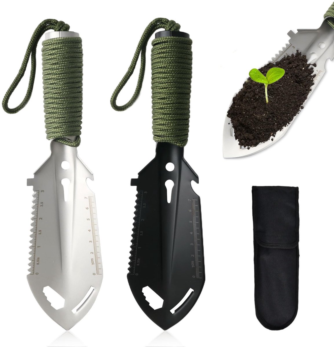 2 stuks mini-tuinschep, 9-in-1, draagbaar, ultralichte campingschoppen met draagtas, tuinieren, scooper voor wandelen, graven, tuinieren, buiten kamperen