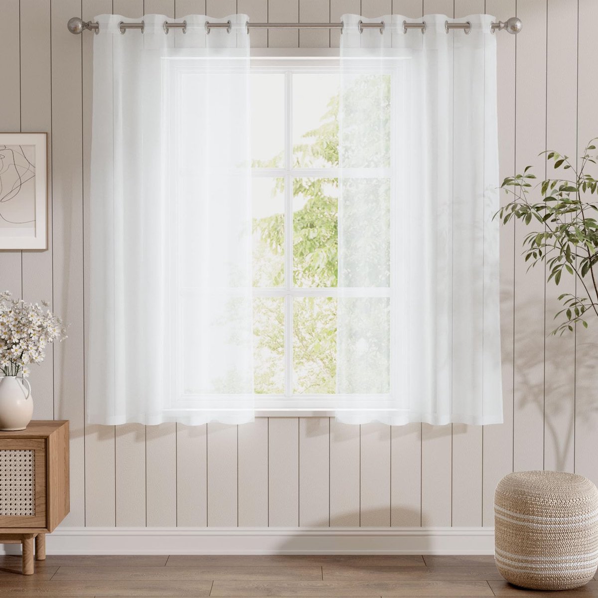 Gordijn met oogjes, polyester, wit, 140 x 175 cm