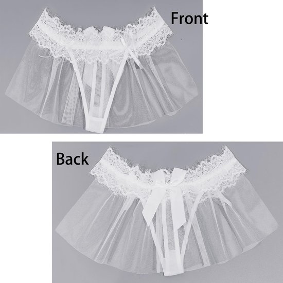 Damesslips, sexy kanten open string met transparante tule, lage taille, strik, babydoll, lingerie, ademend, zero feel, onderbroek voor vrouwen, hipster, string — afbeelding 3