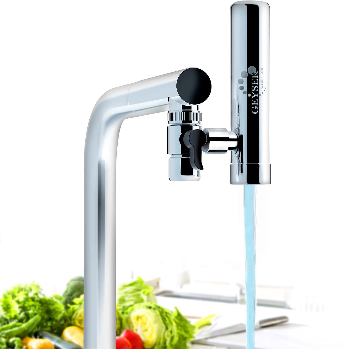Waterfilter voor Kraan - Wit - Systeem + 1 Cartridge - Waterzuiveraar met Aragon-Materiaal - Voor Gezond Drinkwater