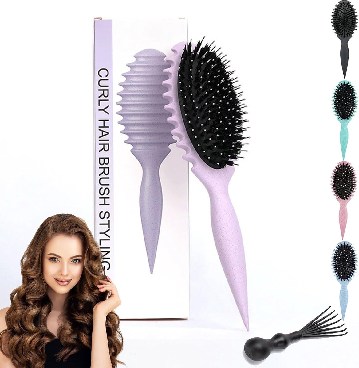 Krulborstel - Paars - 26,5 x 8 cm - Multifunctionele Stylingborstel met Wildzwijnharen - Voor Dames