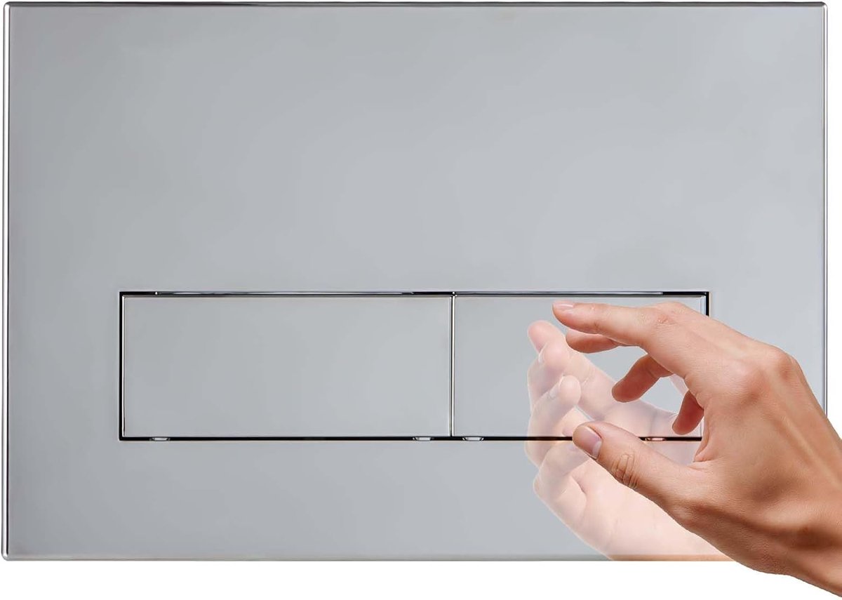 WC-Bedieningsplaat met Installatieframe & Duwknop, Compatibel met Geberit Sigma, UP300 en UP320 Series, Spoelplaat met Dubbele Spoeling Functie (Verchroomd)