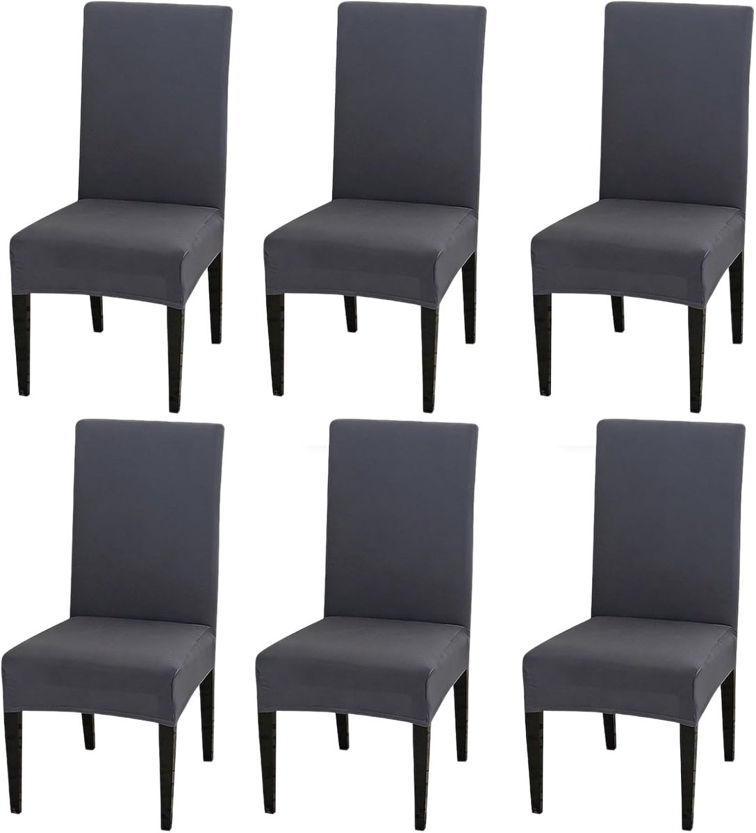 6 stuks eetkamerstoelhoezen, hoezen voor eetkamerstoelen, stoelhoezen, elastisch, verstelbaar, wasbaar en afneembaar, voor woonkamer, keuken, kantoor, grijs